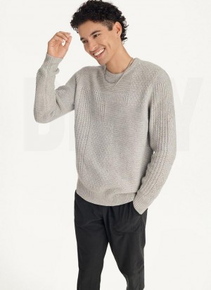 Light Grey Men's DKNY Patchwork Stitch Crewneck Sweaters | Australia-D1503