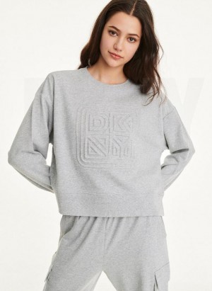 Light Grey Women's DKNY Embossed Logo Crewneck Sweatshirts | Australia-D0196
