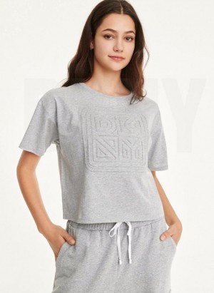 Light Grey Women's DKNY Embossed Logo Jersey T Shirts | Australia-D0860
