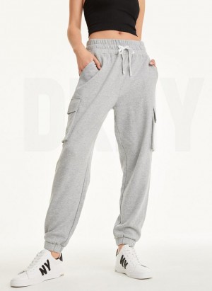 Light Grey Women's DKNY Jersey Cargo Joggers | Australia-D0884