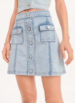 Light Wash Women's DKNY Button Mini Skirts | Australia-D0362
