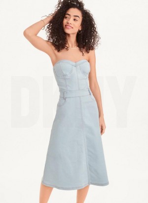 Light Wash Women's DKNY Corset Dresses | Australia-D0518