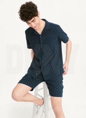Navy Men's DKNY Camp Shirts | Australia-D0944
