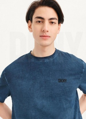 Navy Men's DKNY Cold Pigment Dyed T Shirts | Australia-D0414