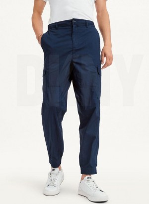 Navy Men's DKNY Cotton Poplin Washed 4 Pocket Joggers | Australia-D0544