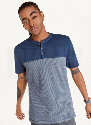 Navy Men's DKNY Henley T Shirts | Australia-D1276