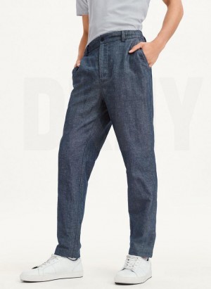 Navy Men's DKNY Linens Pants | Australia-D1114