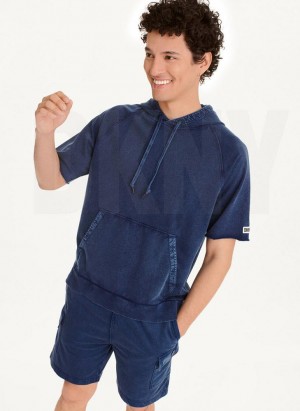 Navy Men's DKNY Short Sleeve Pigment Dye Hoodies | Australia-D0998