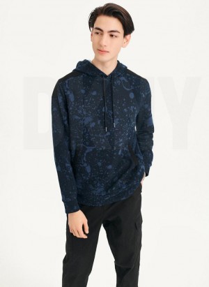 Navy Men's DKNY Splat Print Terry Hoodies | Australia-D1475