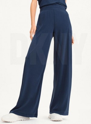 Navy Women's DKNY Relaxed Wide Leg Pants | Australia-D0777