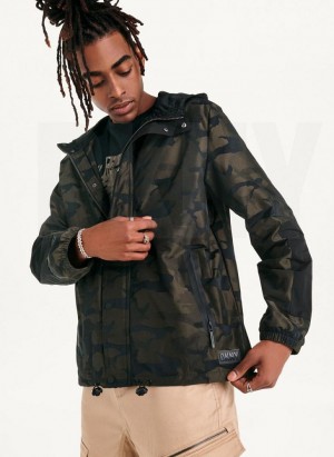 Olive Men's DKNY Camo Hooded Jackets | Australia-D1290