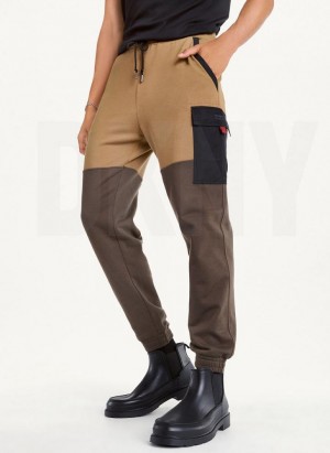 Olive Men's DKNY Colorblock Cargo Joggers | Australia-D1557