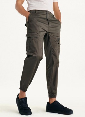 Olive Men's DKNY Cotton Sateen Joggers | Australia-D1359