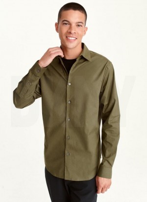 Olive Men's DKNY Long Sleeve Button Down Shirts | Australia-D0169