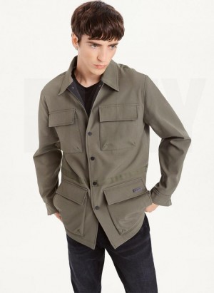 Olive Men's DKNY Ls Chore Tech Fleece Jackets | Australia-D0309
