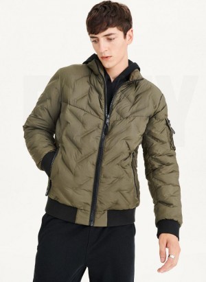 Olive Men's DKNY Quilted Bomber Jackets | Australia-D1746
