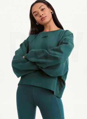 Olive Women's DKNY Balance Oversized Crewneck Pullover Sweatshirts | Australia-D0424