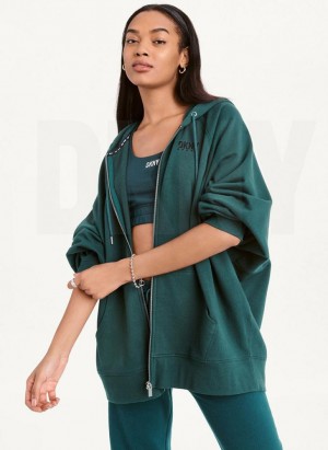 Olive Women's DKNY Balance Oversized Full Zip Hoodies | Australia-D1481