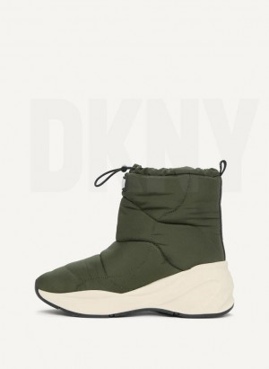 Olive Women's DKNY Puffy Wedge Boots | Australia-D0801