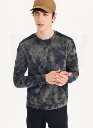 Olive / Black Men's DKNY Long Sleeve Tie Dye Crewneck With Nylon Trim Sweatshirts | Australia-D1749