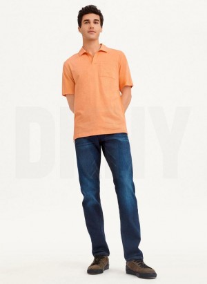 Orange Men's DKNY Cotton Slub Jersey Single Breast Polo Shirts | Australia-D0171