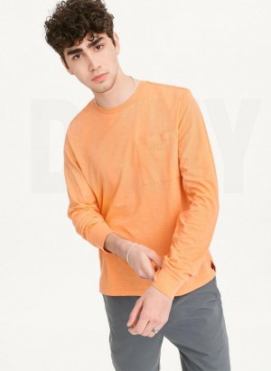 Orange Men's DKNY Long Sleeve Crew Pocket Slub Jersey T Shirts | Australia-D0943