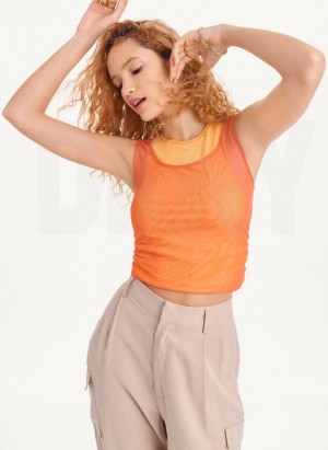 Orange Women's DKNY Sleeveless Double Mesh Layer Tank Tops | Australia-D0745