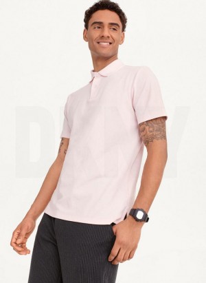 Pink Men's DKNY Core Pima Cotton Pique Polo Shirts | Australia-D1296