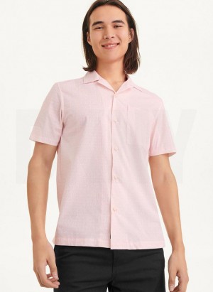 Pink Men's DKNY Interlocking Allover Logo Shirts | Australia-D1964