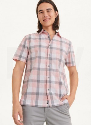 Pink Men's DKNY Plaid Shirts | Australia-D0947