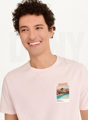 Pink Men's DKNY Polaroid Pic T Shirts | Australia-D1163