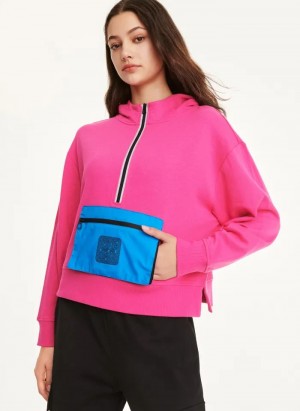 Pink Women's DKNY Cotton French Terrywith Bag Kangaroo Pocket Hoodies | Australia-D1900