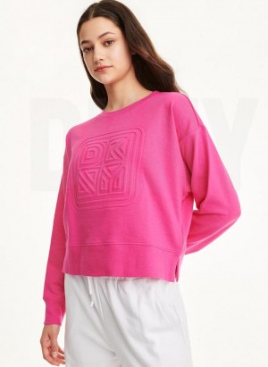 Pink Women's DKNY Embossed Logo Crewneck Sweatshirts | Australia-D1340