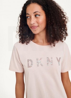 Pink Women's DKNY Glitter Logo T Shirts | Australia-D0842