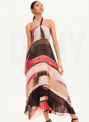 Pink Women's DKNY Pleated Halter Dresses | Australia-D1603