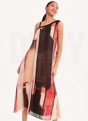 Pink Women's DKNY Printed Chiffon Dresses | Australia-D0192