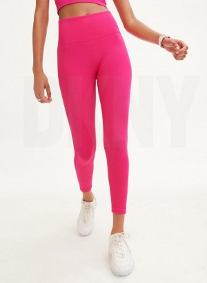 Pink Women's DKNY Rib Knit High Waisted Seamless Leggings | Australia-D1241