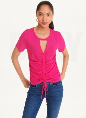 Pink Women's DKNY Ruched Front T Shirts | Australia-D1549