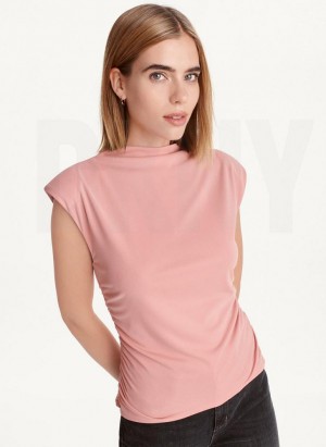 Pink Women's DKNY Sleeveless Side Ruch Tank Tops | Australia-D1064
