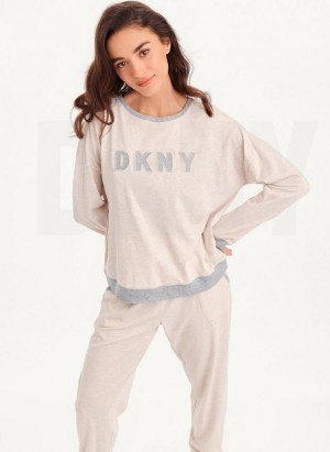 Pink Women's DKNY Top And Jogger Sleep Set Pajamas | Australia-D1973