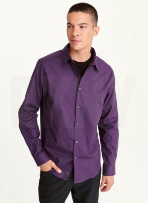 Purple Men's DKNY Long Sleeve Button Down Shirts | Australia-D1595
