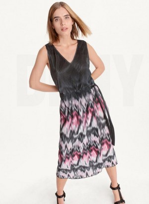Purple Women's DKNY Printed Pleated Dresses | Australia-D1008