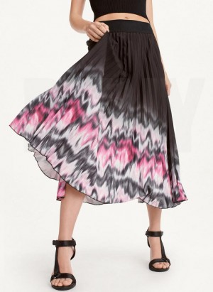 Purple Women's DKNY Printed Pleated Midi Skirts | Australia-D1635