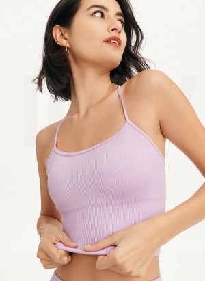Purple Women's DKNY Rib Knit Seamless Crop Tank Tops | Australia-D0899