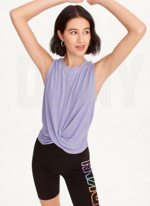Purple Women's DKNY Rib Twist Front Tank Tops | Australia-D1049