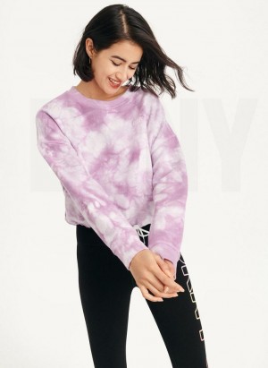 Purple Women's DKNY Tie Dye Crew Neck Pullover With Tie Sweatshirts | Australia-D0114