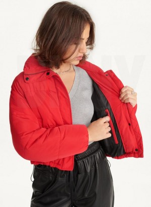 Red Women's DKNY Cropped Puffer Jacket | Australia-D1784