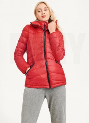 Red Women's DKNY Packable Puffer Jacket | Australia-D0327