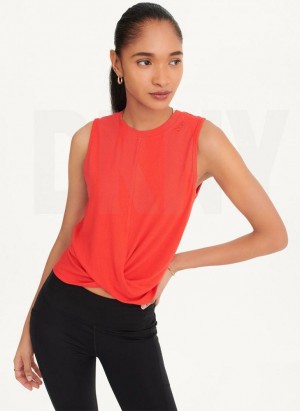 Red Women's DKNY Rib Twist Front Tank Tops | Australia-D1980
