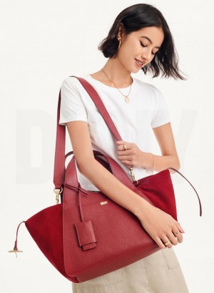 Red Women's DKNY The Medium Effortless Tote Bags | Australia-D1593